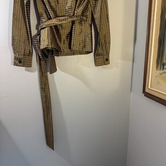VTG Dué Per Dué Silk Blend Wrap Top | Metallic Gold Grid Check Blouse (Size 6) - Picture 4 of 8